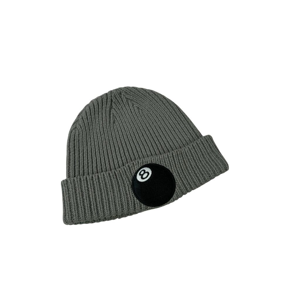 Vintage Stussy Gray Black Y2K 8 Ball Patch Logo Hat Beanie